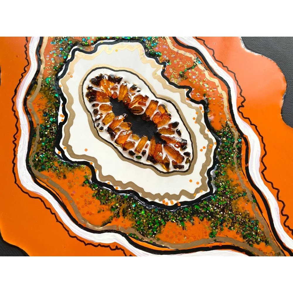 Amber Love Original Art Mixed Media Artwork Glittery Acrylic and Resin Painting